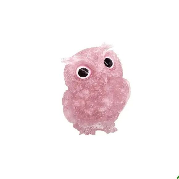 New!  Crushed Genuine Crystal Stone and Resin Owl in Rose Quartz - Picture 1 of 3